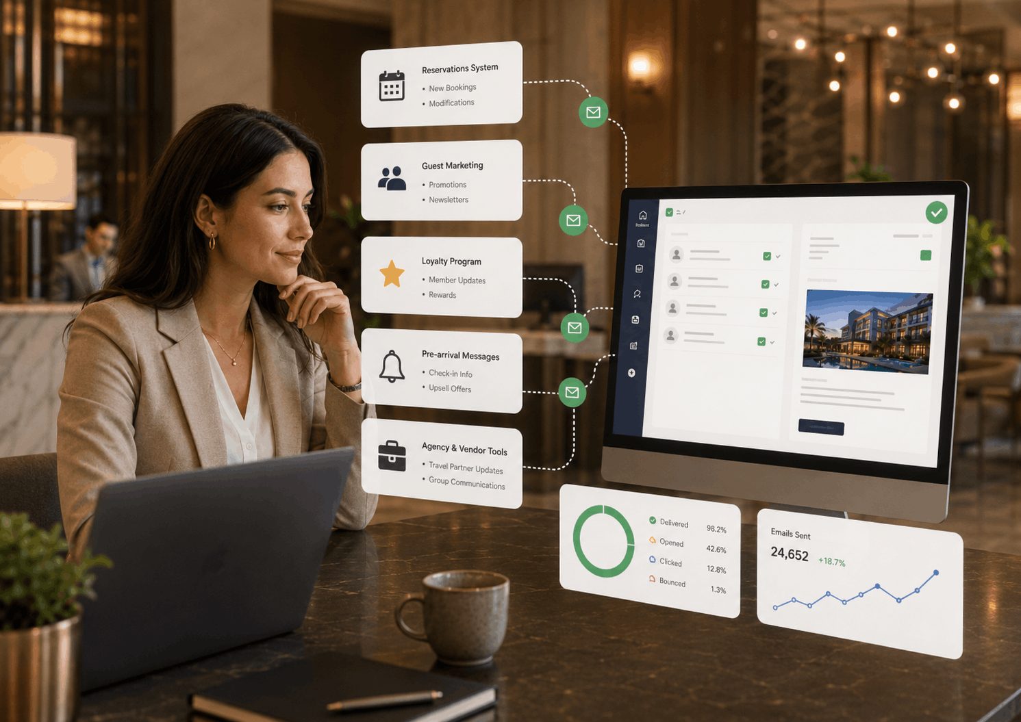 Hotel guest managing promotional email preferences and unsubscribe options on a tablet | K4 Digital